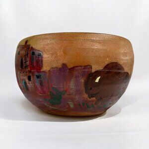 VTG Handmade Art Pottery Planter Terracotta Hand Painted SIGNED Made in Mexico